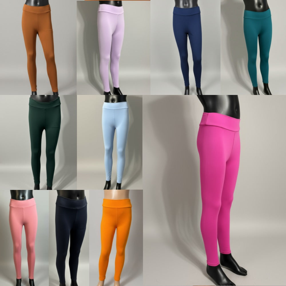 Solid colour, soft, stretch leggings in black, green, navy, grey, orange, pink, fuchsia, purple and more!