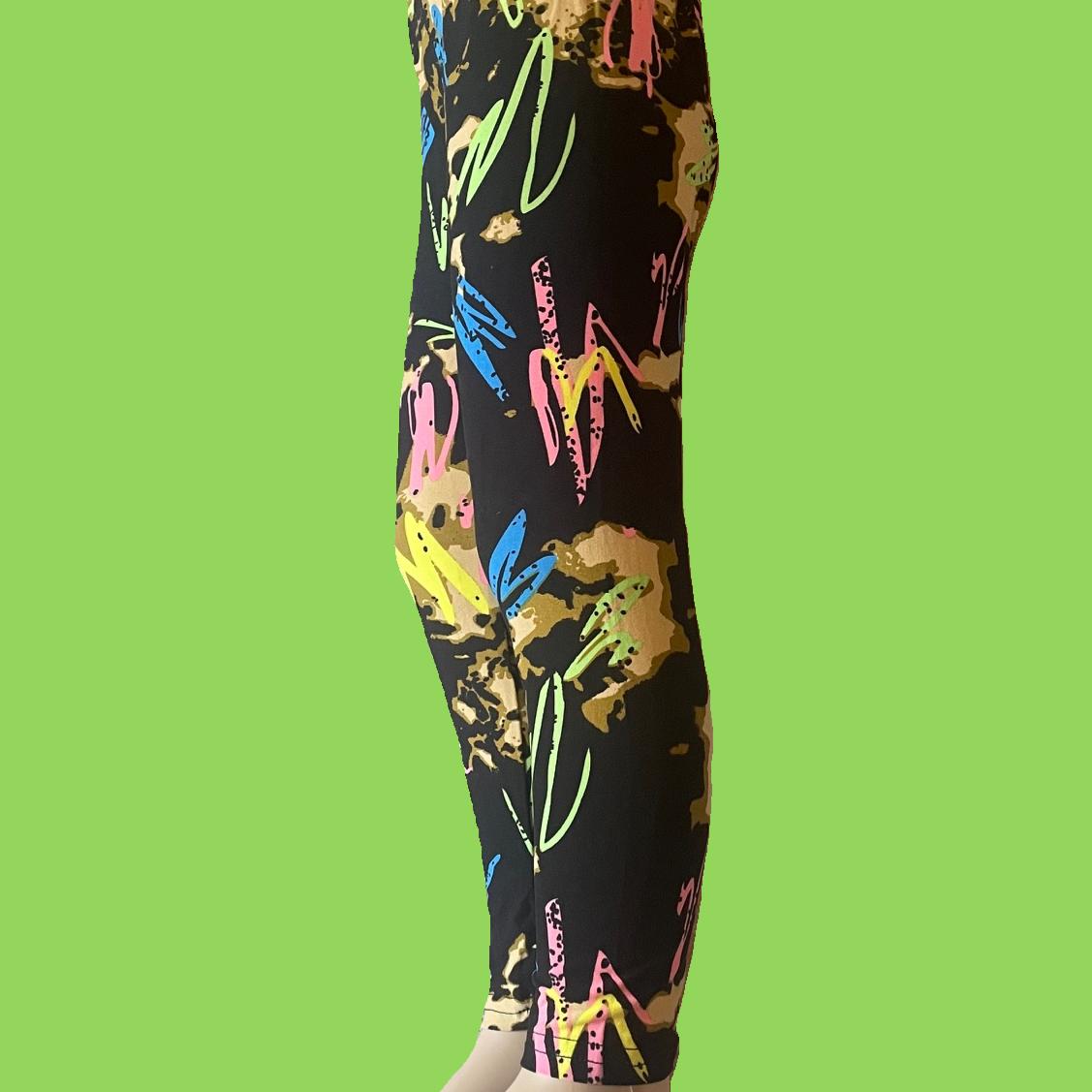 Girls vibrant graffiti leggings, full length