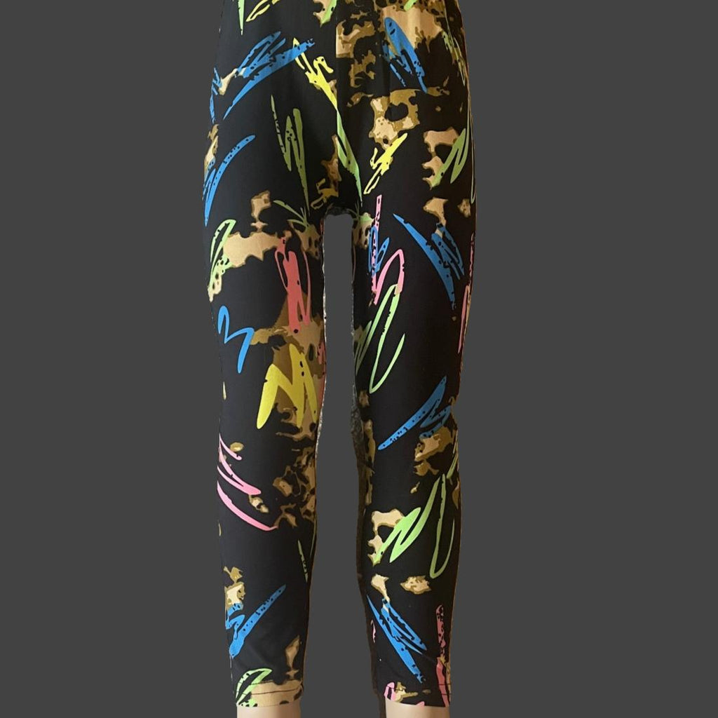 Girls vibrant graffiti leggings, full length