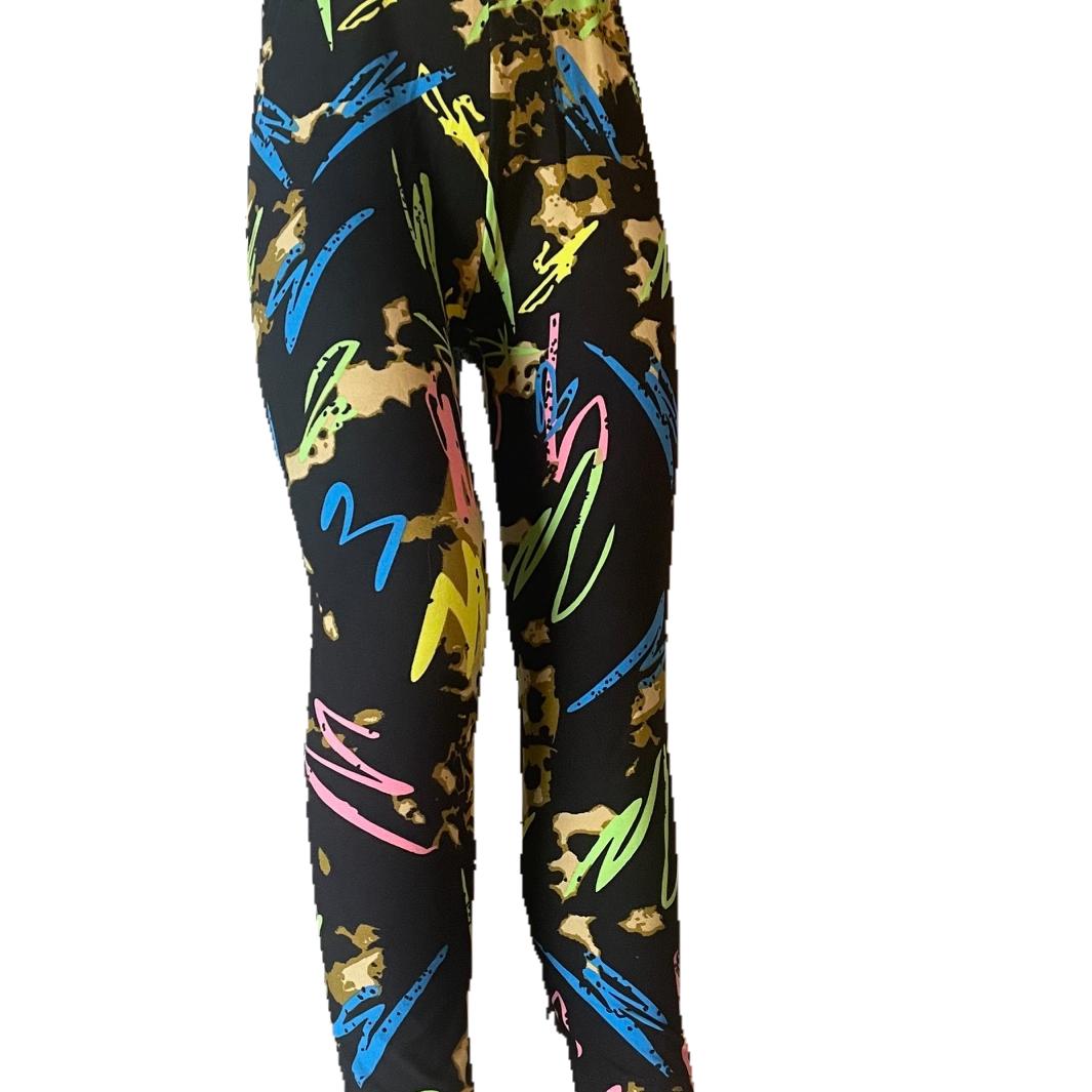 Girls vibrant graffiti leggings, full length