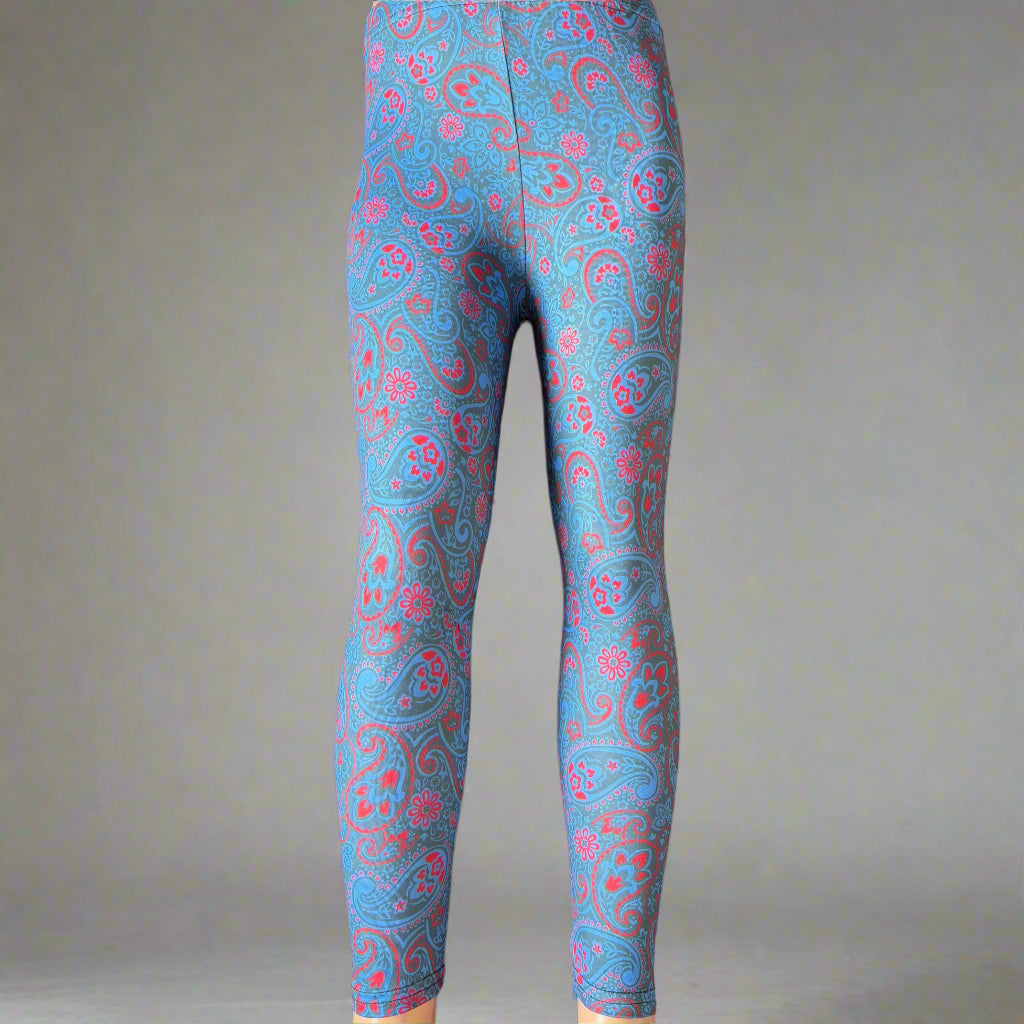 Paisley Blue, full length stretch leggings