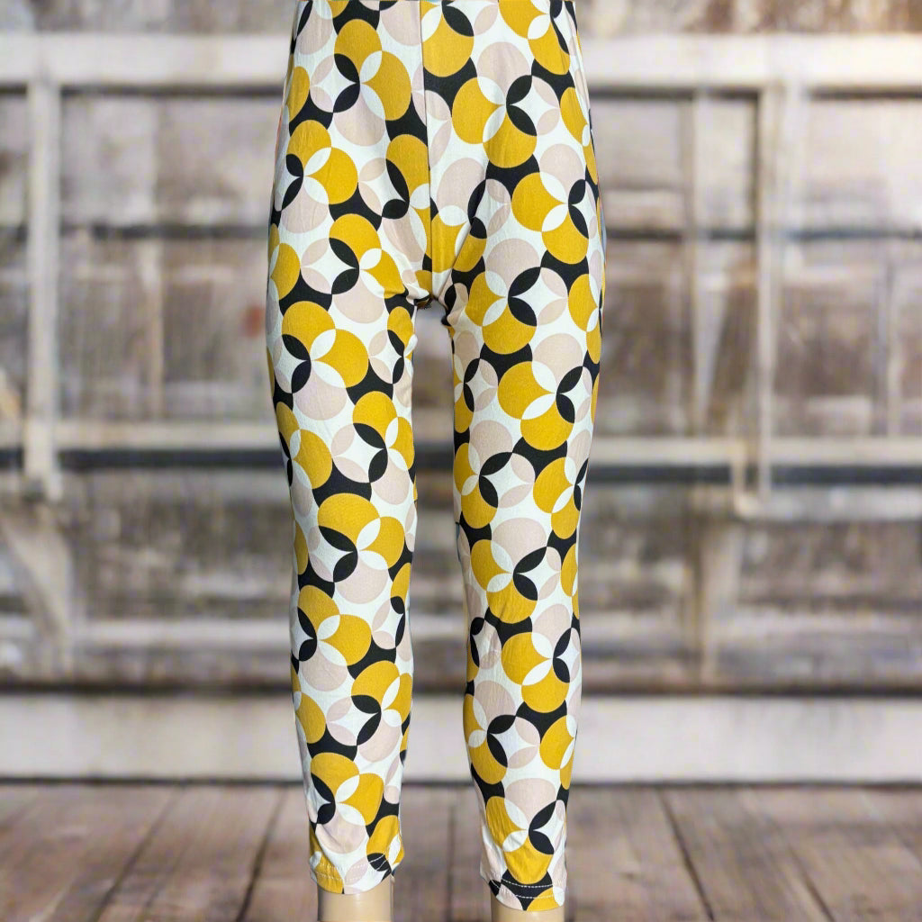 Retro circles patterned leggings, full length