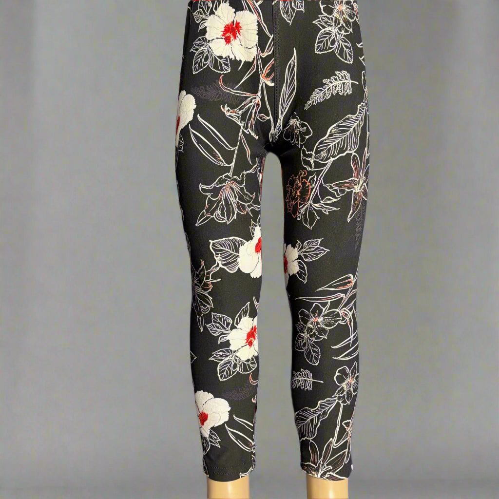 Trendy black floral full length leggings