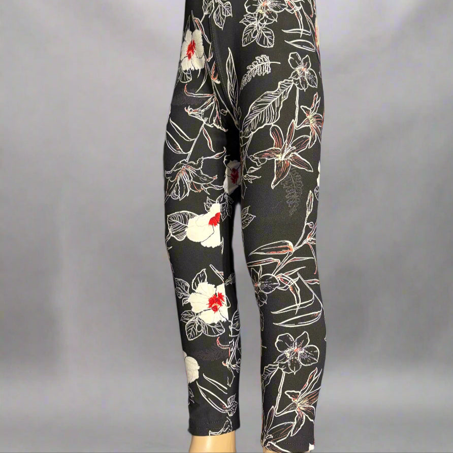 Trendy black floral full length leggings