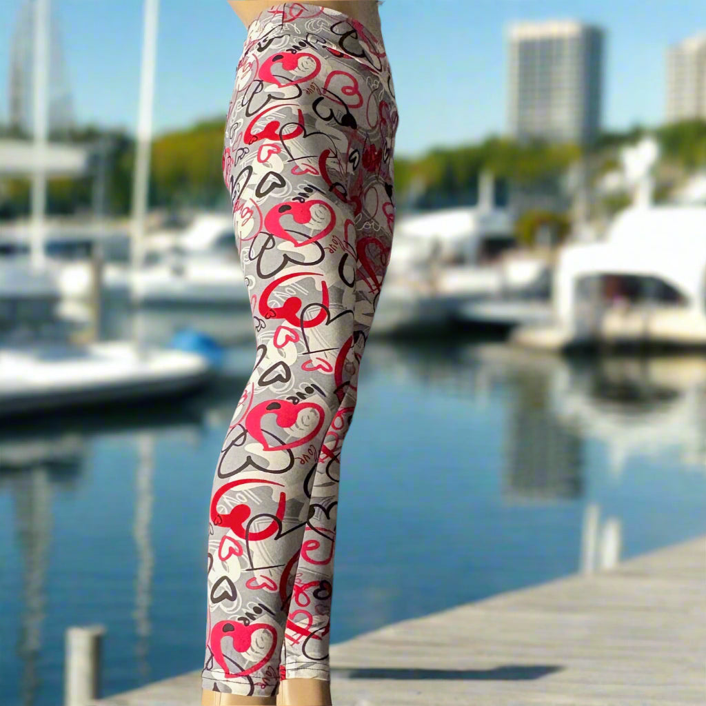 Grey hearts design full length leggings