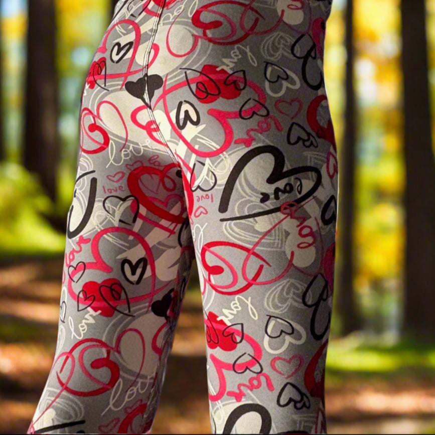 Grey hearts design full length leggings