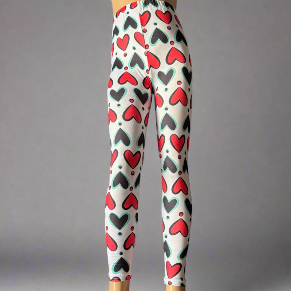 Red & Black hearts design full length stretch leggings