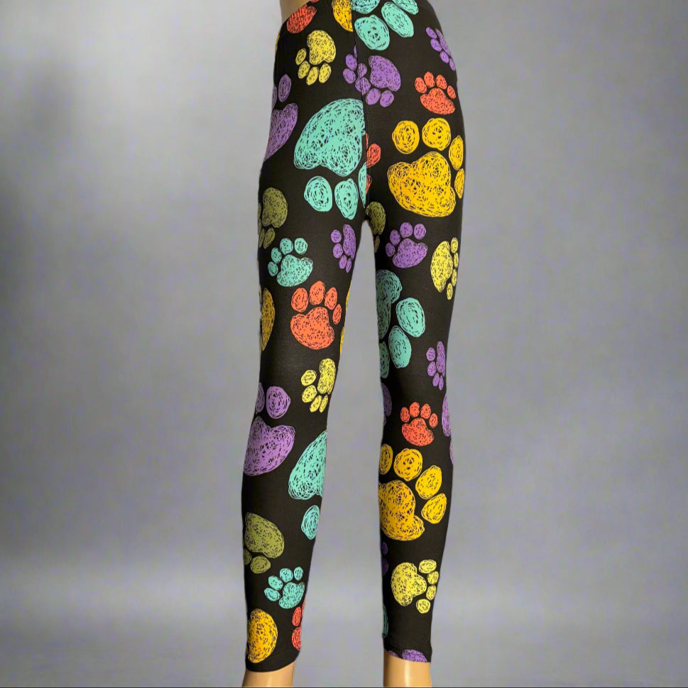 Multi coloured paws design full length leggings