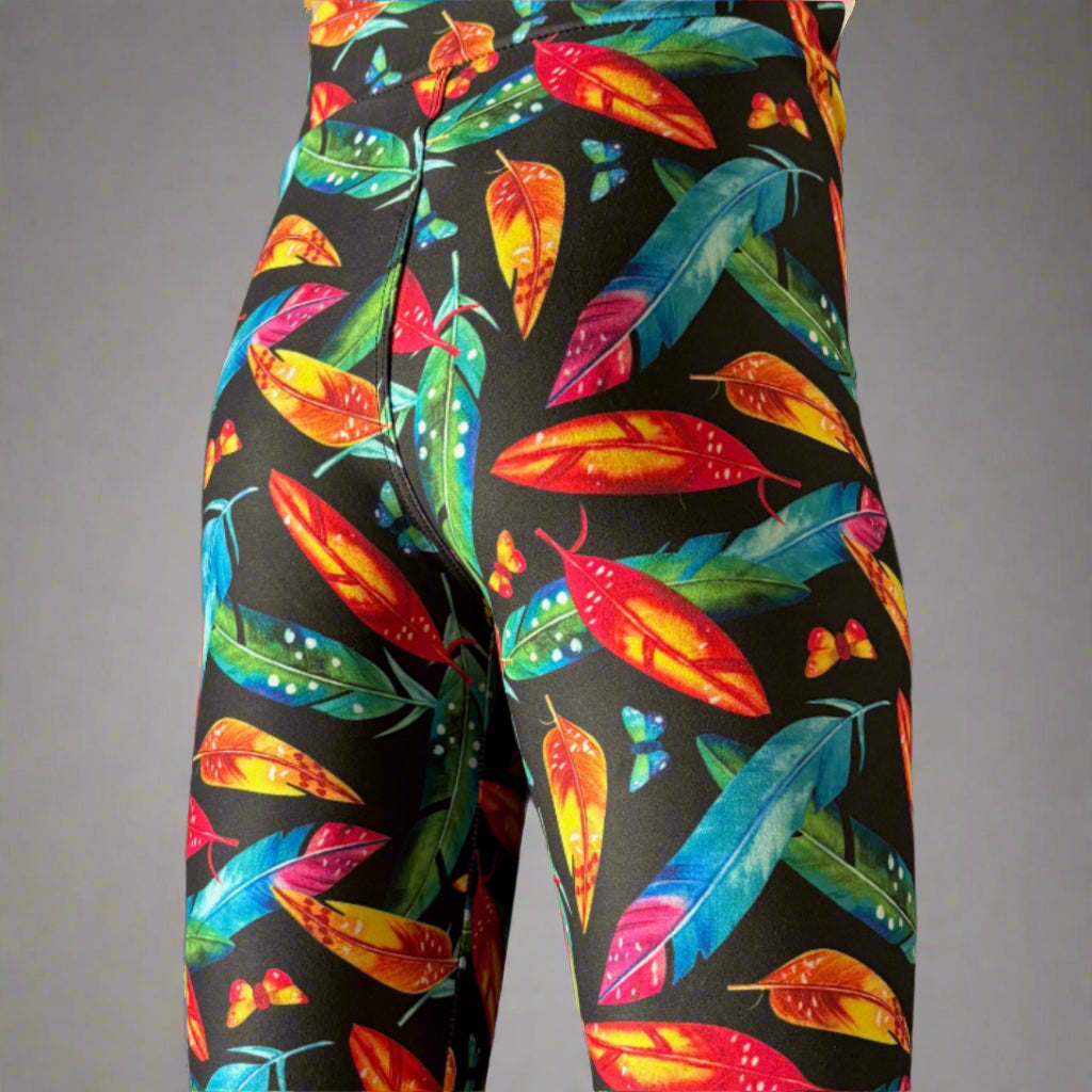 Feathers and leaves design full length leggings