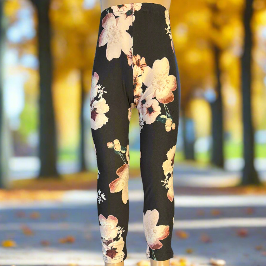 Black floral full length leggings