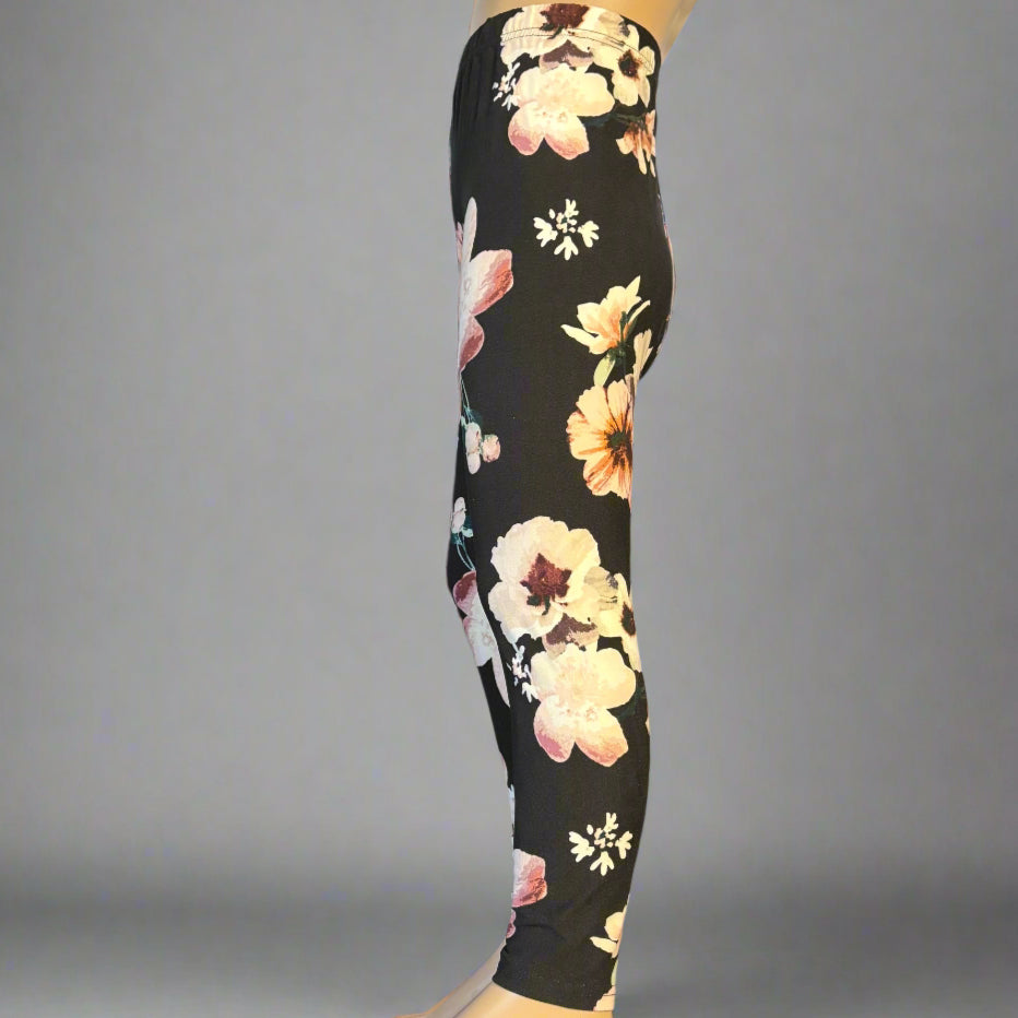 Black floral full length leggings
