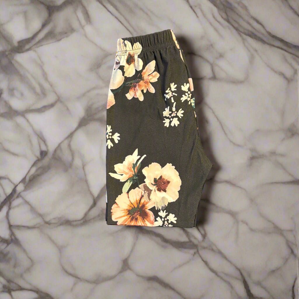 Black floral full length leggings