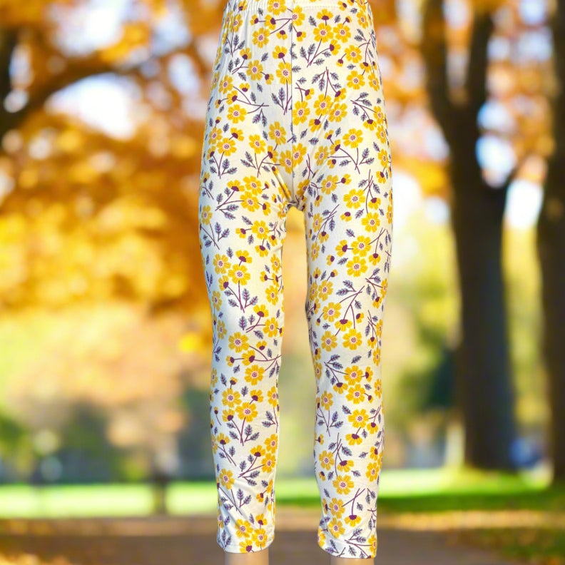Yellow & purple daisies design full length leggings