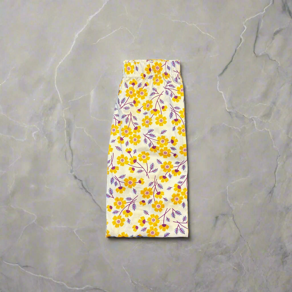 Yellow & purple daisies design full length leggings