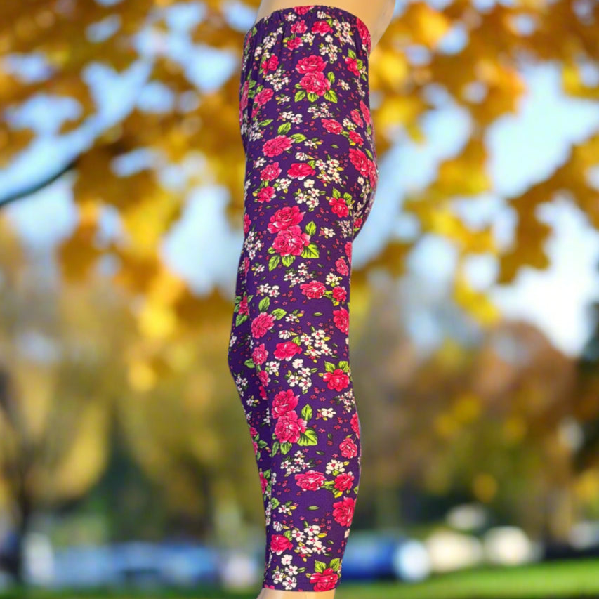 Purple floral full length leggings