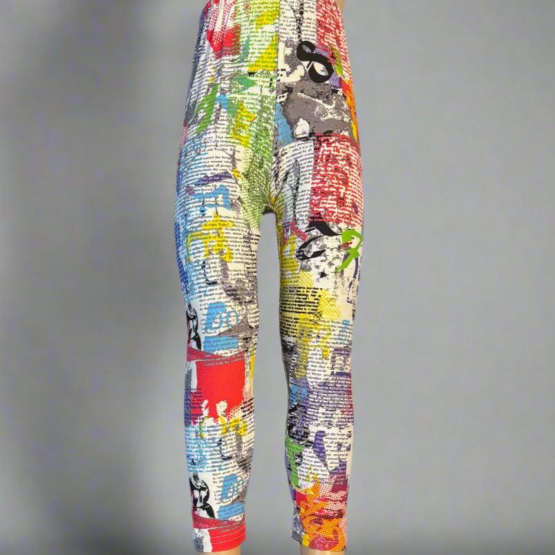 Funky news print girls leggings, full length