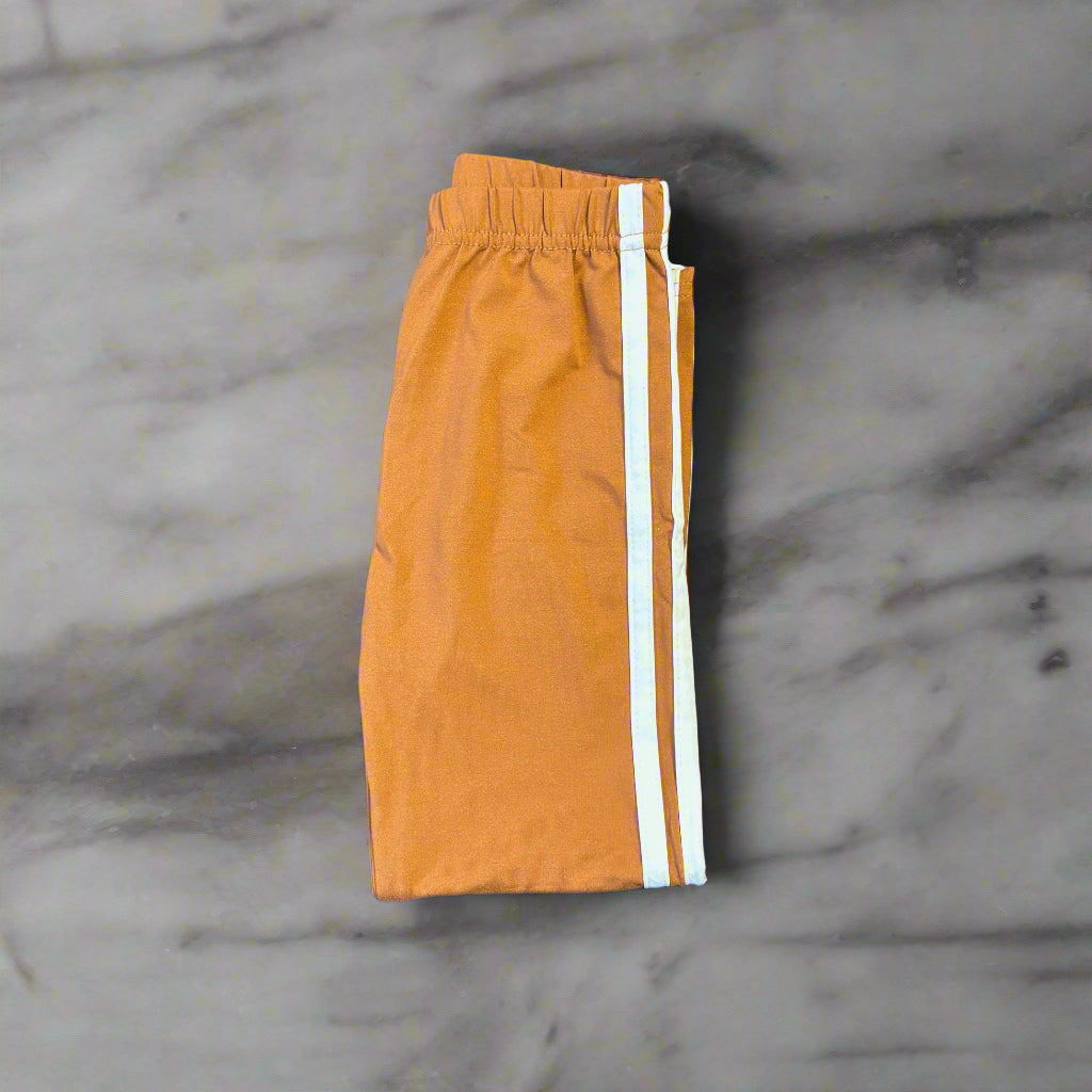 Brown full length leggings with double white side stripe