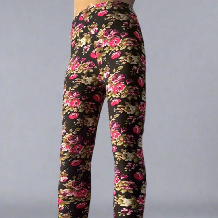 Rose floral leggings, full length