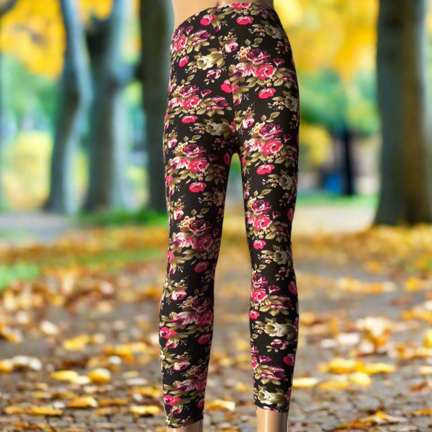 Rose floral leggings, full length