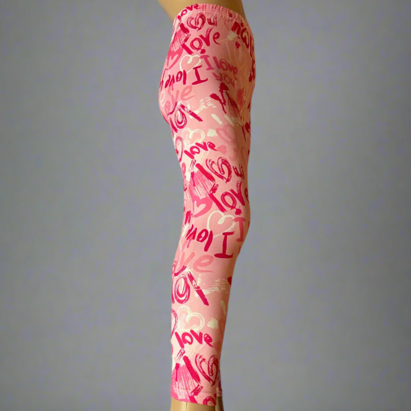 Girls 'I Love You' design full length leggings