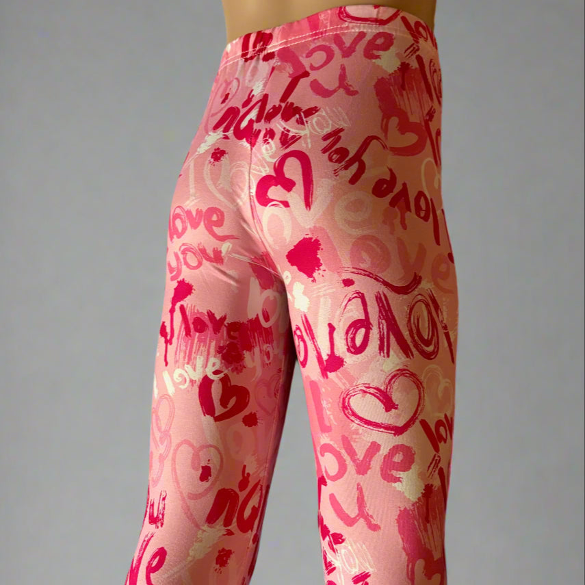 Girls 'I Love You' design full length leggings