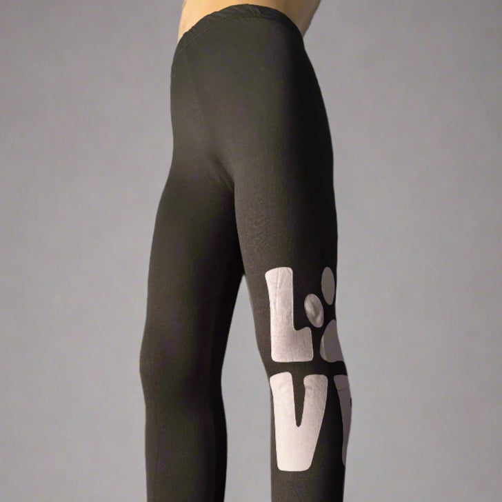 Black paw love design full length stretch leggings