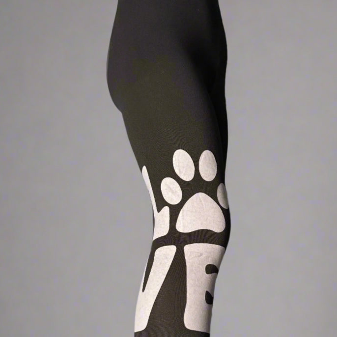 Black paw love design full length stretch leggings