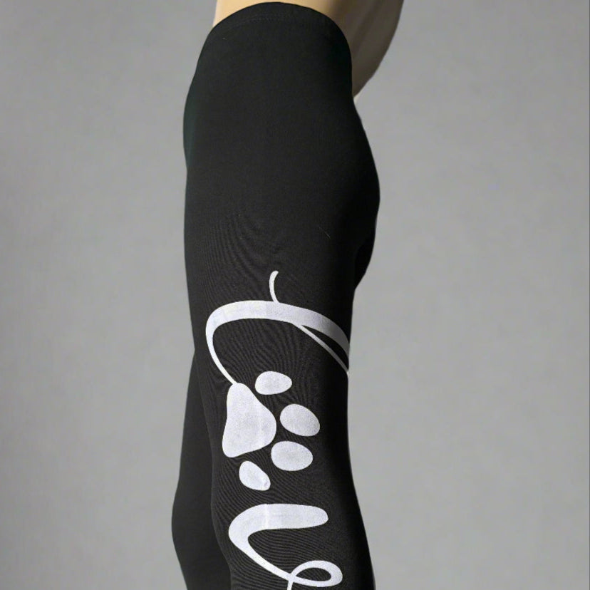 Black paw love design full length stretch leggings