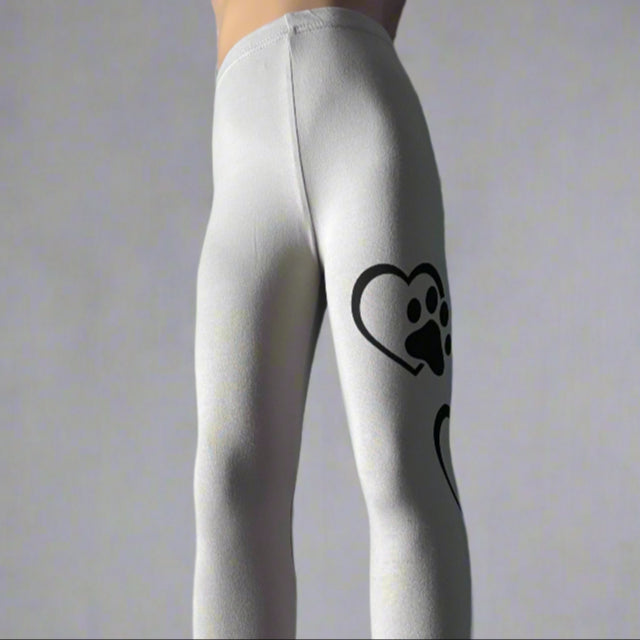Grey paws and hearts design full length stretch leggings
