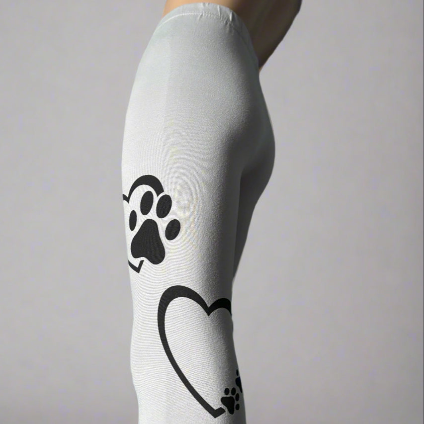 Grey paws and hearts design full length stretch leggings