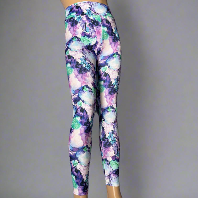 Purple splash design full length stretch leggings
