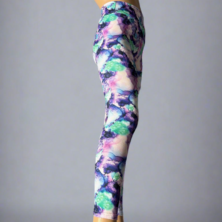 Purple splash design full length stretch leggings