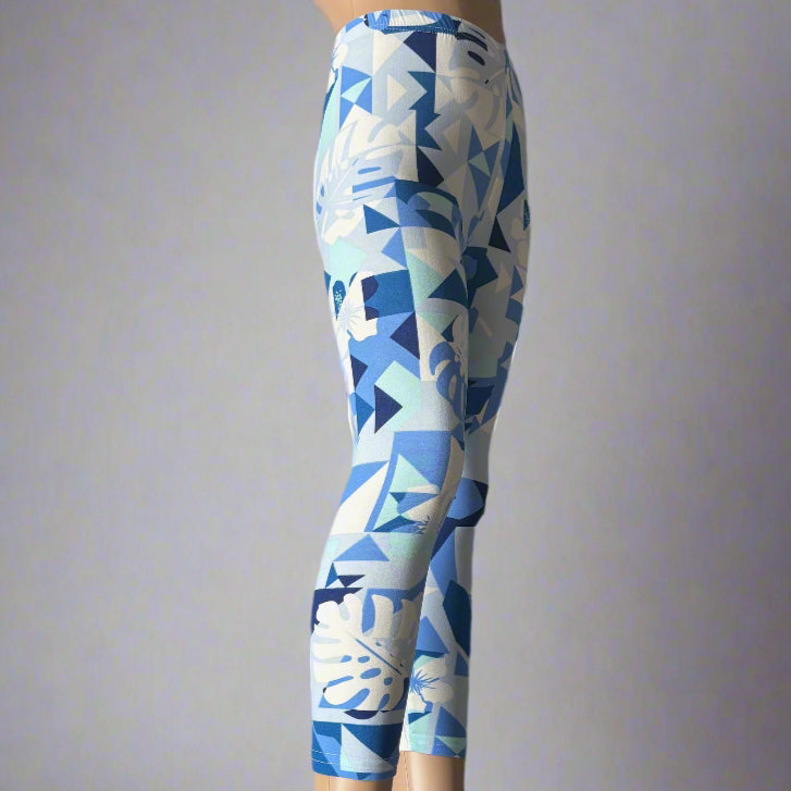 Blue leaves design full length leggings