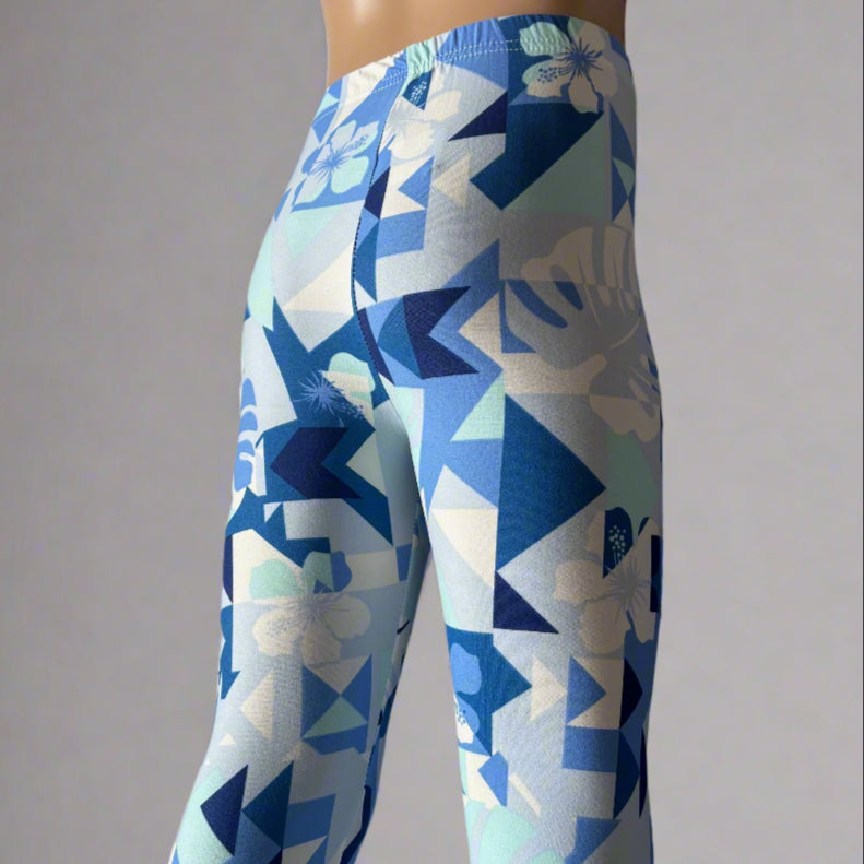 Blue leaves design full length leggings
