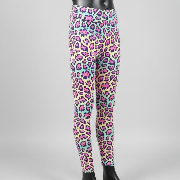 Vibrant colourful leopard print leggings, full length
