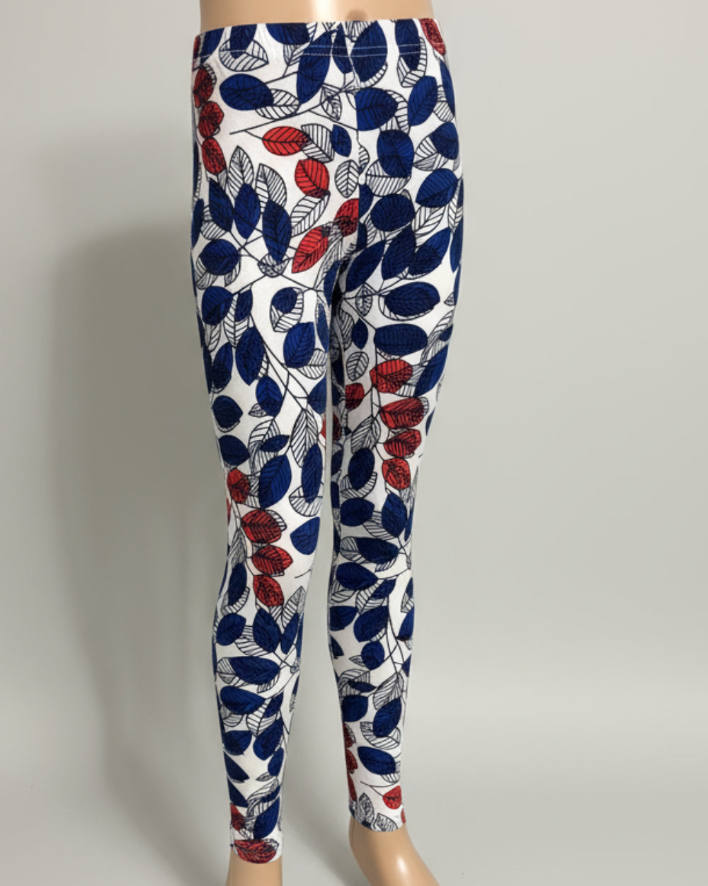 Red & blue leaves design full length leggings