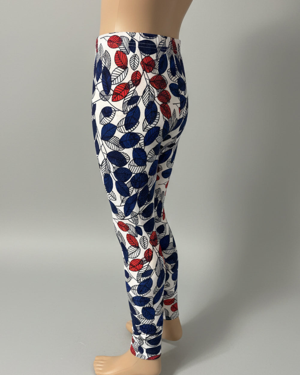 Red & blue leaves design full length leggings