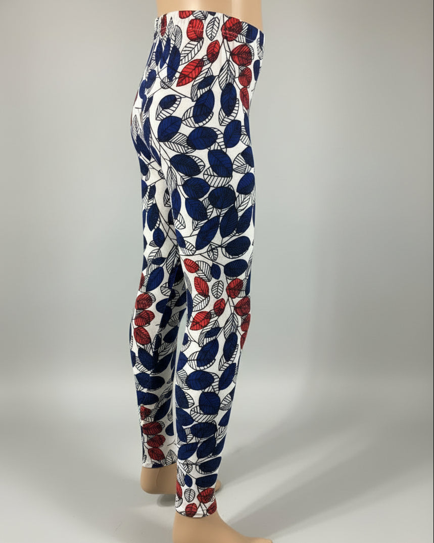 Red & blue leaves design full length leggings