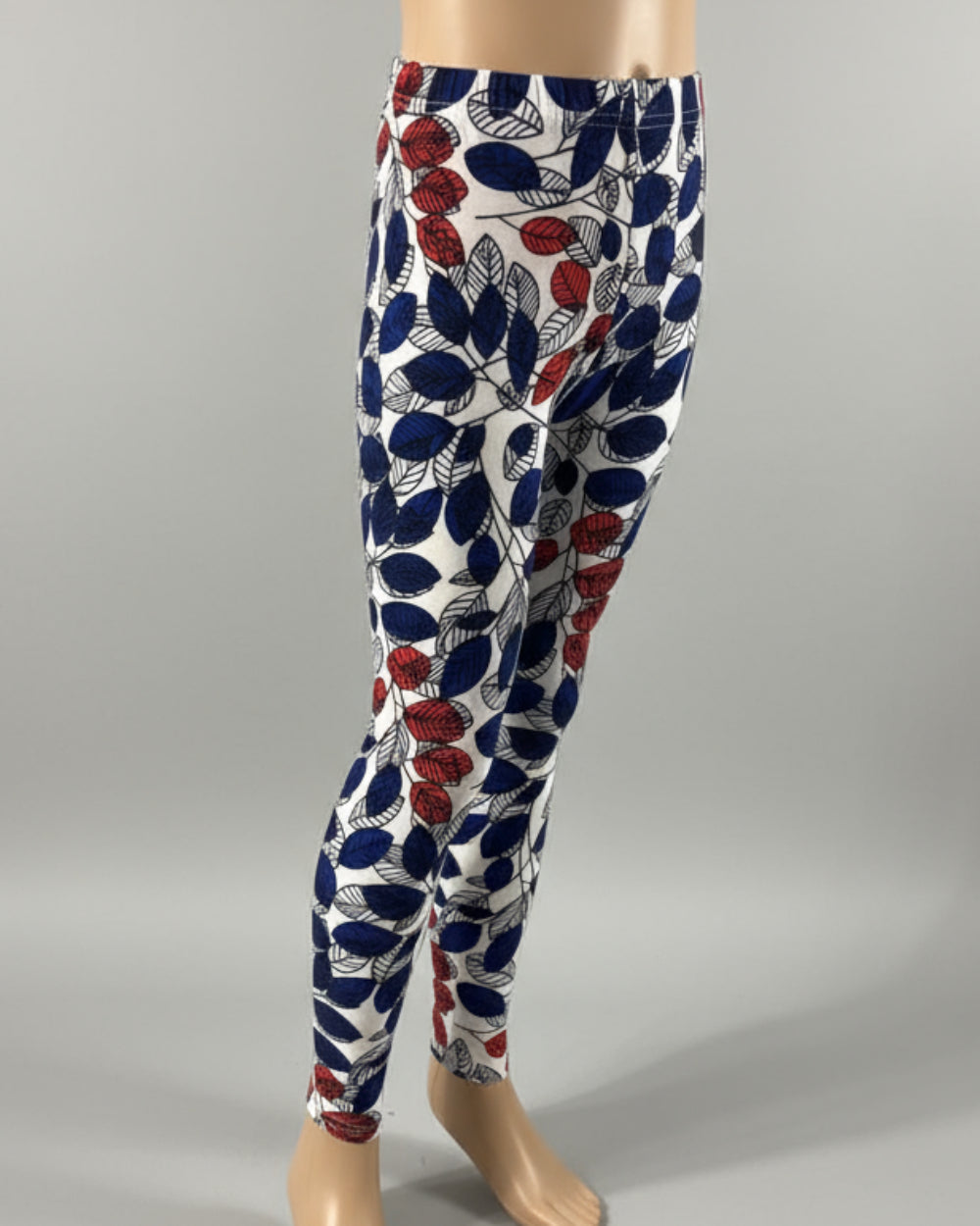 Red & blue leaves design full length leggings