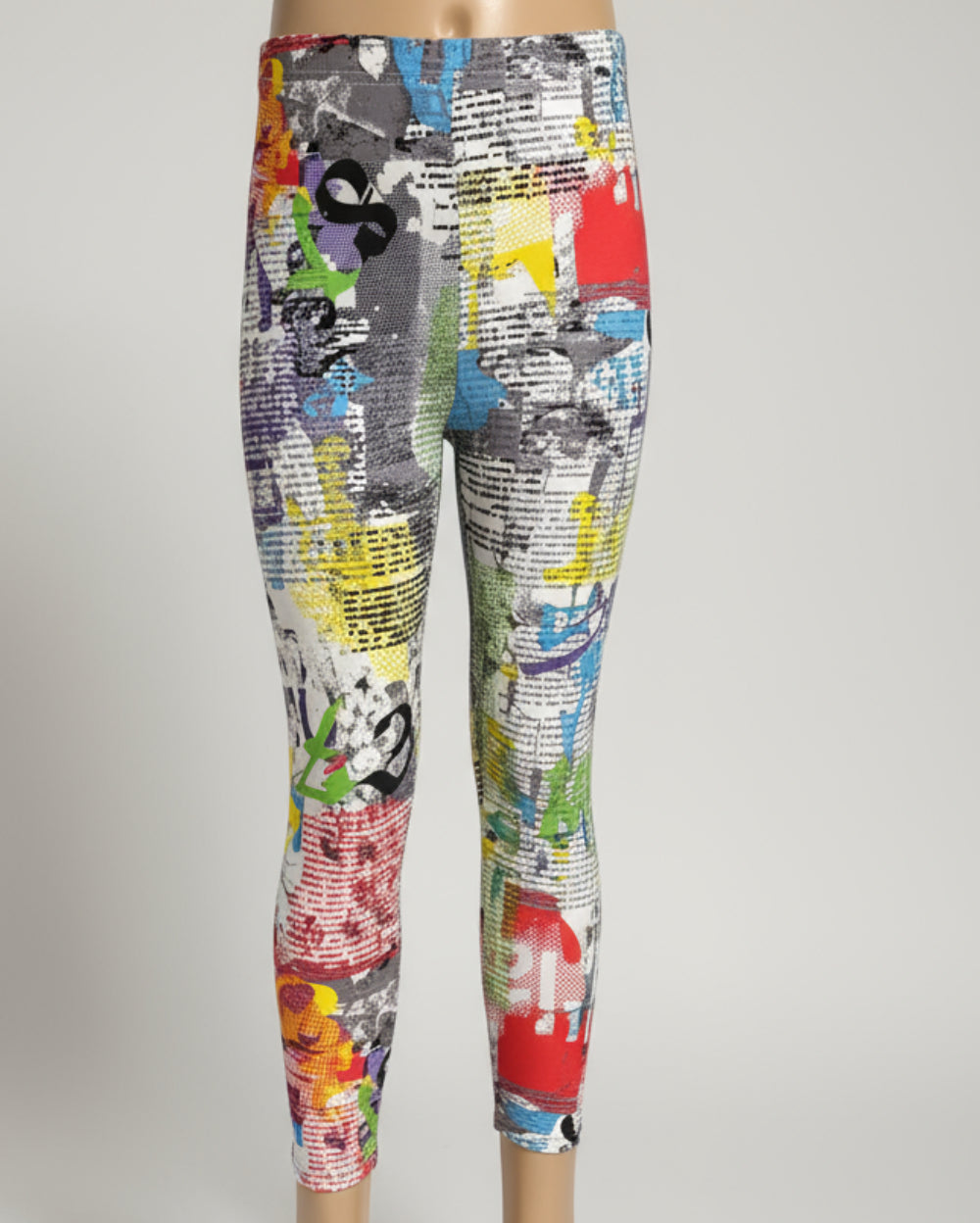 Funky news print girls leggings, full length
