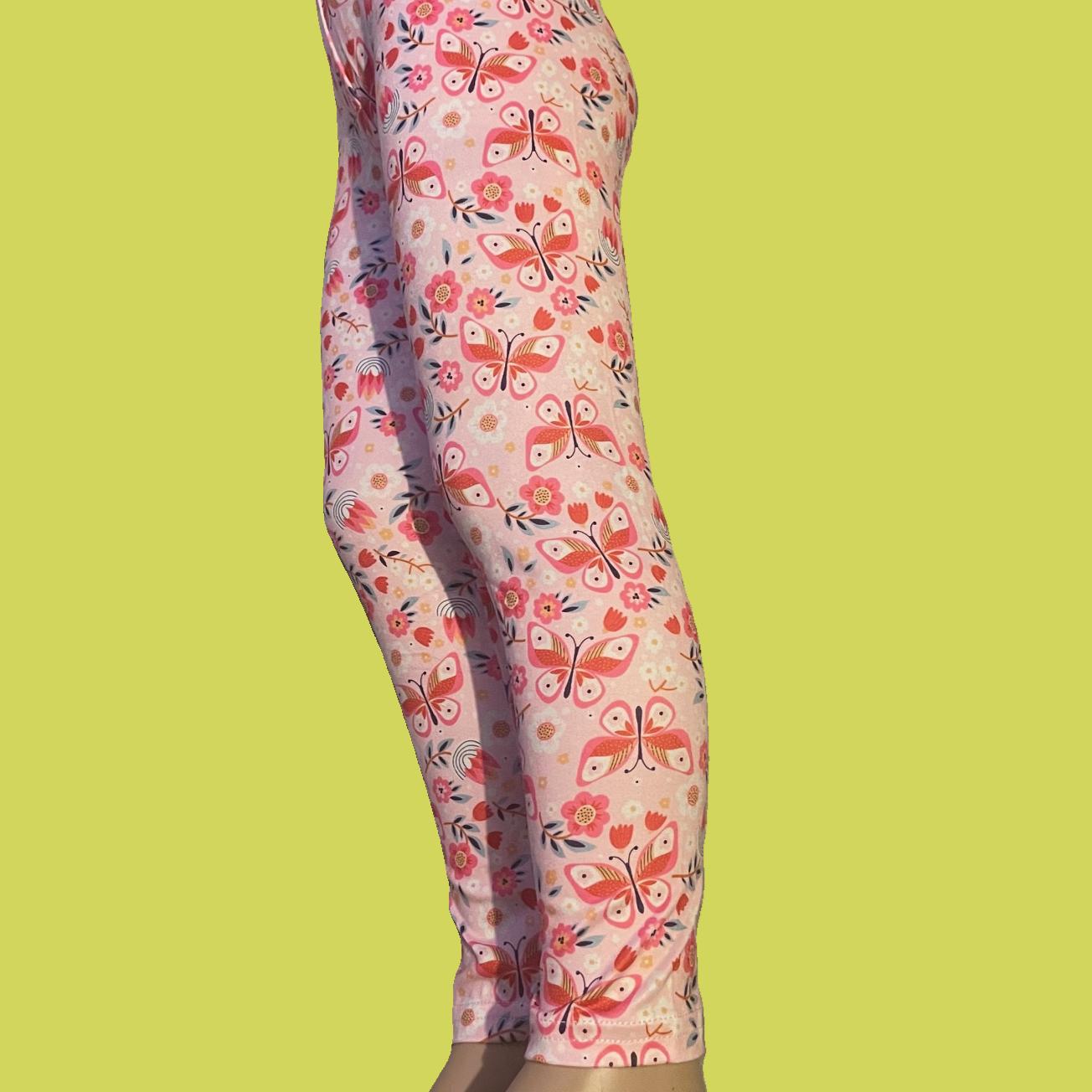 Pink butterflies & flowers design full length leggings
