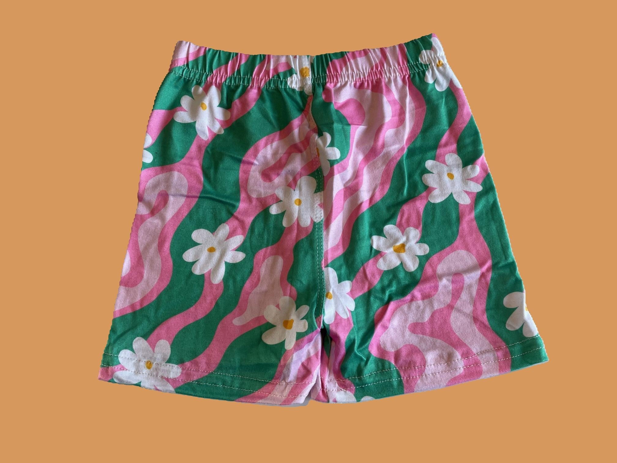 Girls cute pink & green daisy design summer shorts