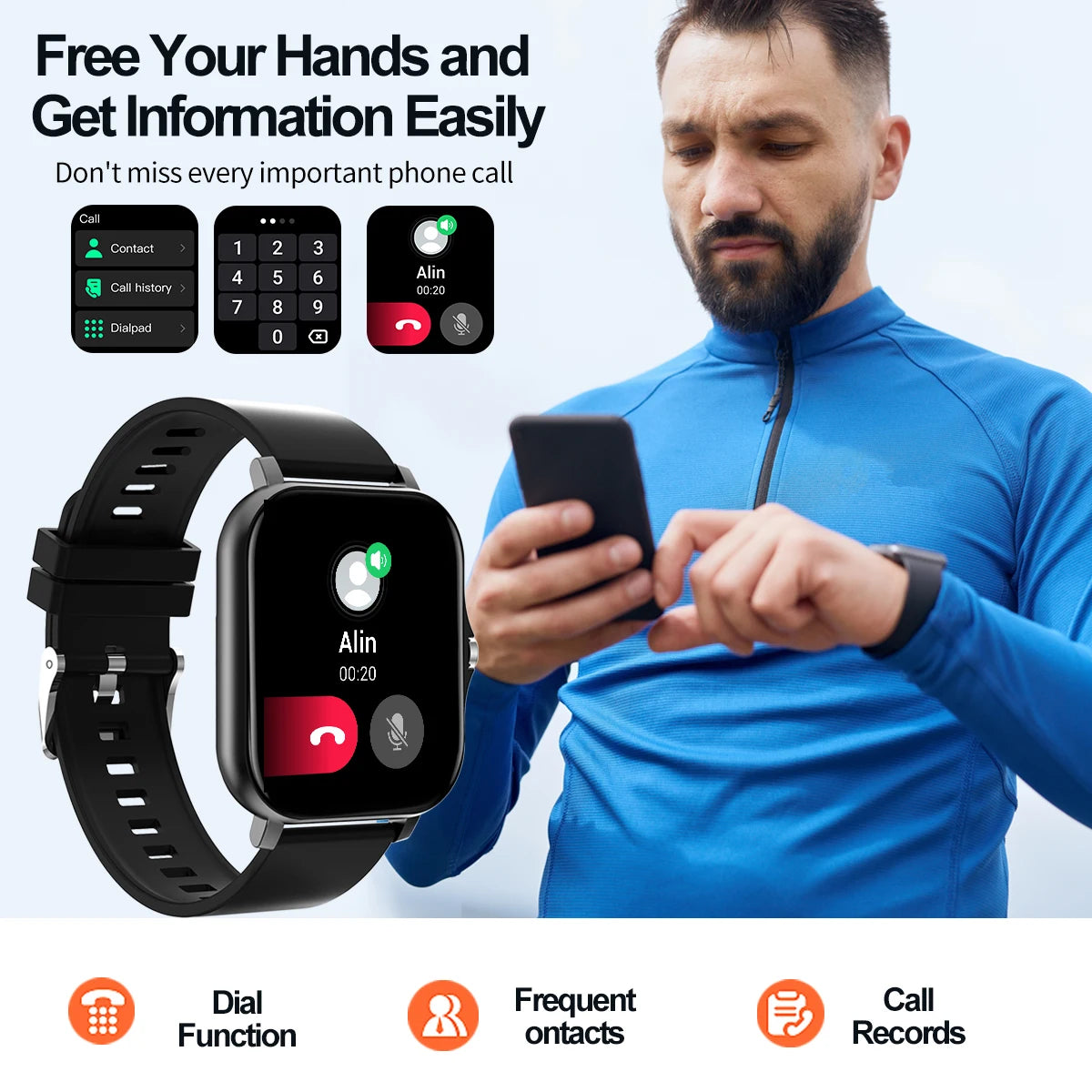 New smartwatch, can answer and make calls, has call reminder and rejection function, compatible with Android and iPhone