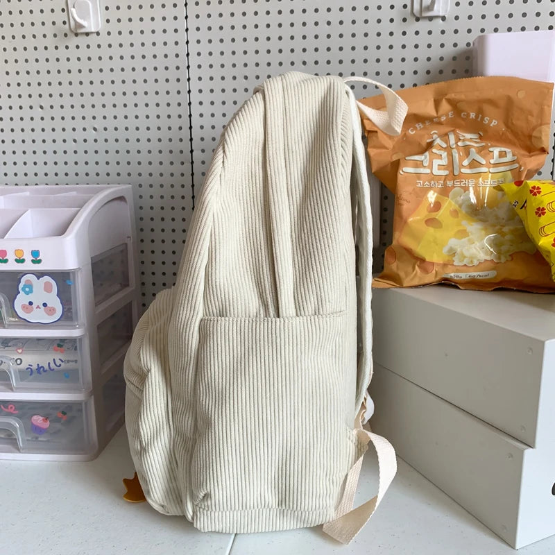 Personalized Kids Backpack Cartoon Duck Corduroy Backpack Aesthetic School bag Large Capacity Cute Plush Bookbag for Teen Girls
