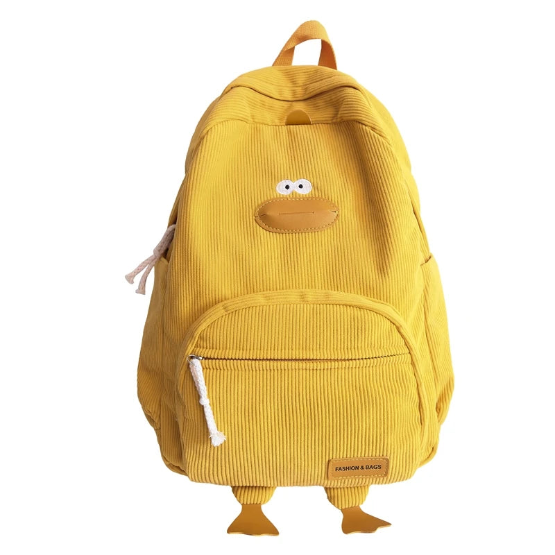 Personalized Kids Backpack Cartoon Duck Corduroy Backpack Aesthetic School bag Large Capacity Cute Plush Bookbag for Teen Girls
