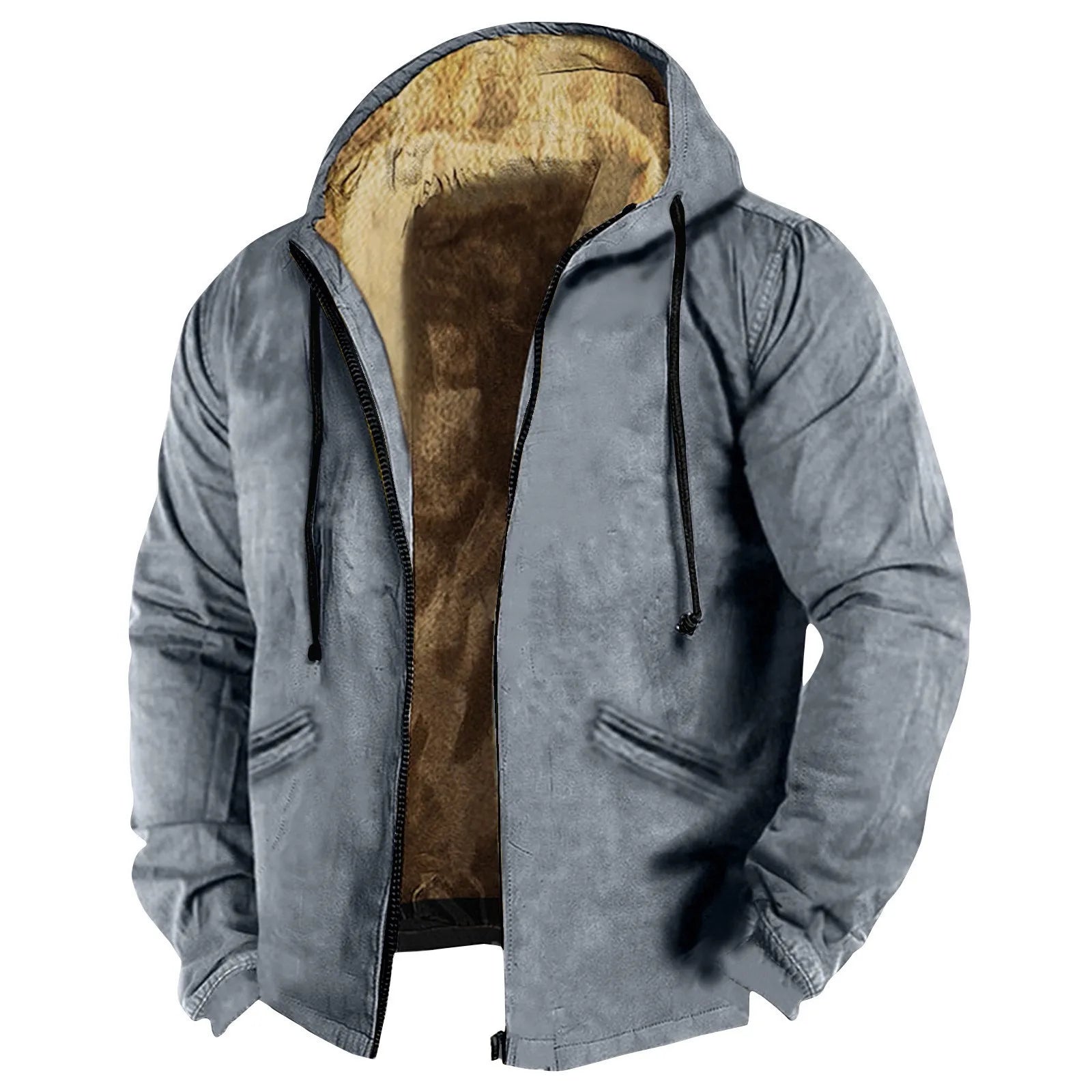 Men's Fall And Winter Thicken Solid Color Jacket Casual Basics Trend Warm Zipper Hooded Jacket