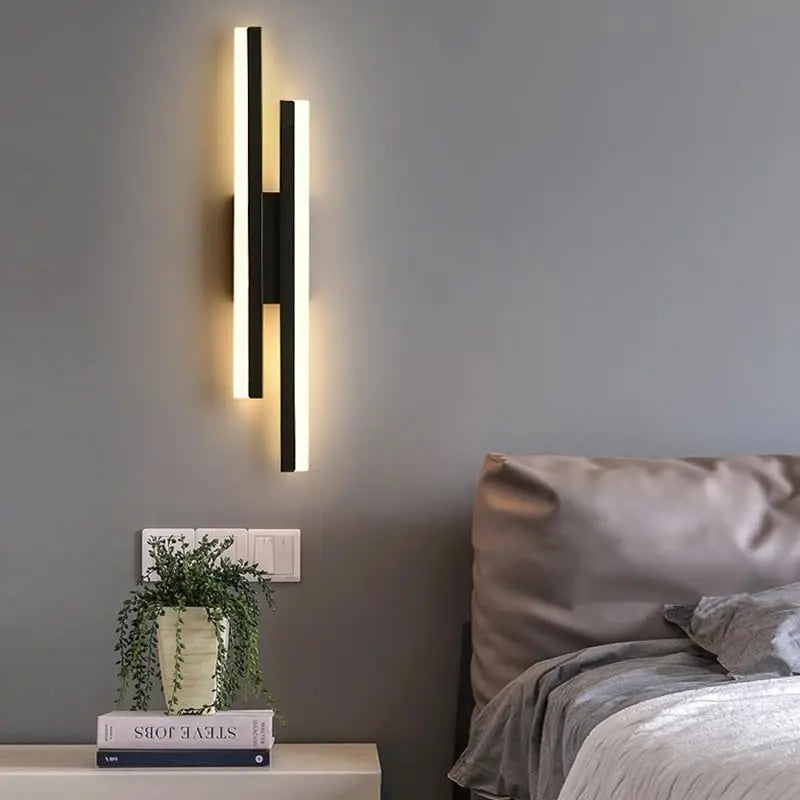 Modern Dimmable LED Wall Light Line Shape Wall Lamp 3000K/4000K/6000K for Bedroom, Living Room, Hallway, Entryway Black