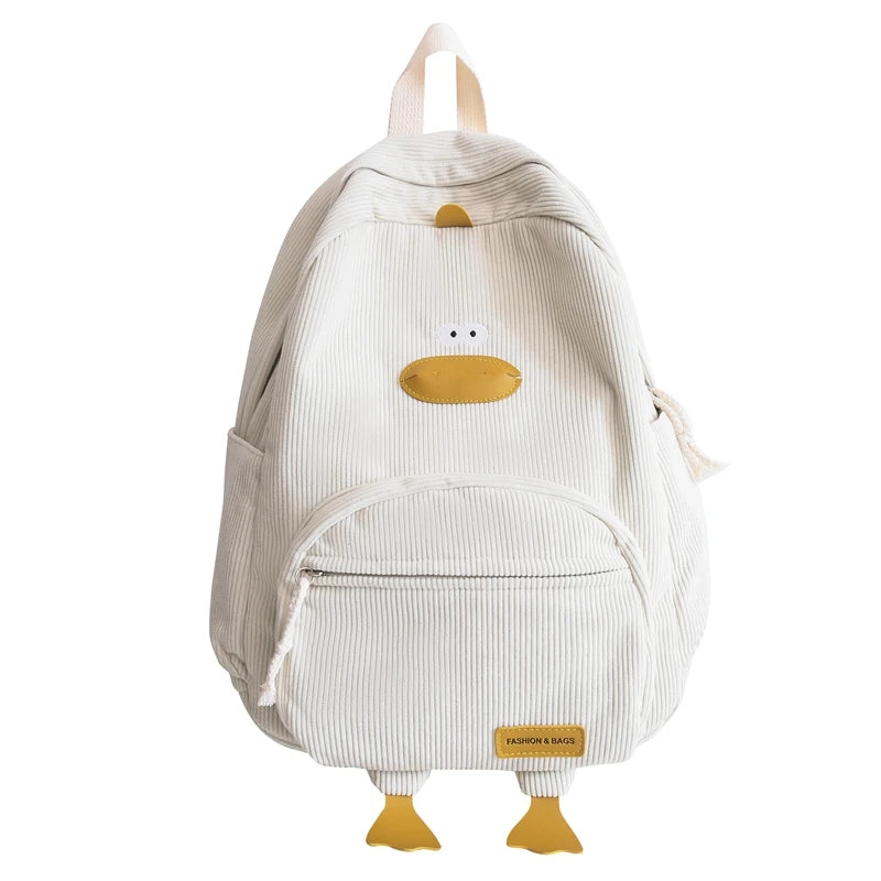 Personalized Kids Backpack Cartoon Duck Corduroy Backpack Aesthetic School bag Large Capacity Cute Plush Bookbag for Teen Girls