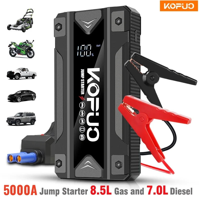 5000A Peak Car Jump Starter for 8.5L Gas & 7.0L Diesel Engines, 12V Portable Power Bank with USB/Dual Output & LED Light