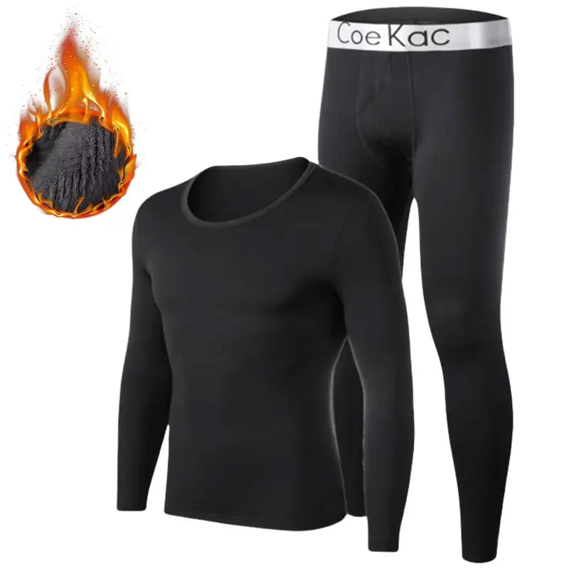 Mens Underwear Winter Long Sleeve Thermal Underwear Thick Fleece T-shirt Round Neck Slim Bottoming Shirt and Pants White